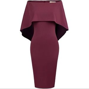 Sexy Red Wine Off Shoulder Cape Cocktail Dress L